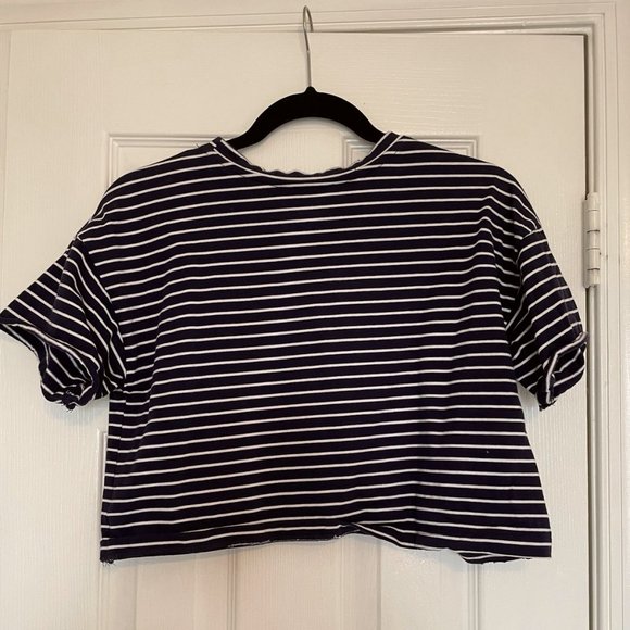Forever 21 Striped Cropped Distressed T-Shirt - Picture 2 of 4